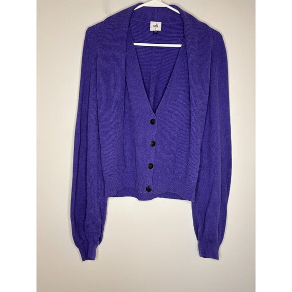 CAbi Sunday Cardigan Womens M Purple Button Up Ribbed V-Neck Knit - Picture 1 of 5